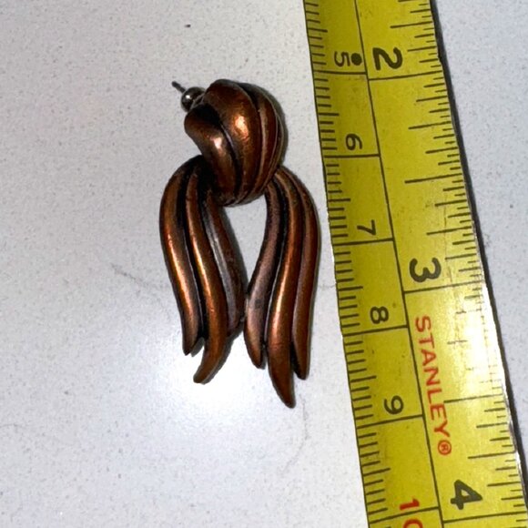 Statement Necklace & Pierced Earrings Set Copper Tone on Metal Costume Jewelry - Picture 6 of 7